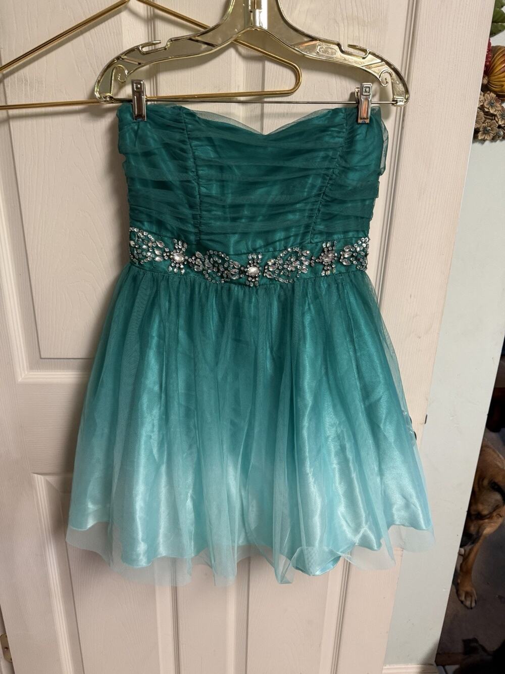 B. Darlin Green Ombré Tulle Rhinestone Sweetheart Dress Med 11/12 Mini 30w 28L